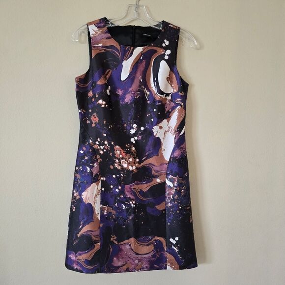 Karen Millen 6 Modern Marble Shift Mini Dress Silk Blend Sleeveless Cocktail - Picture 2 of 9